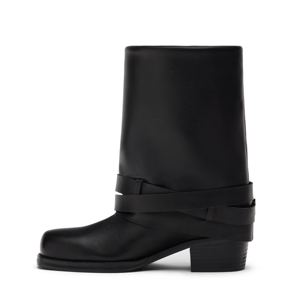 Zwarte leren biker boots met flap