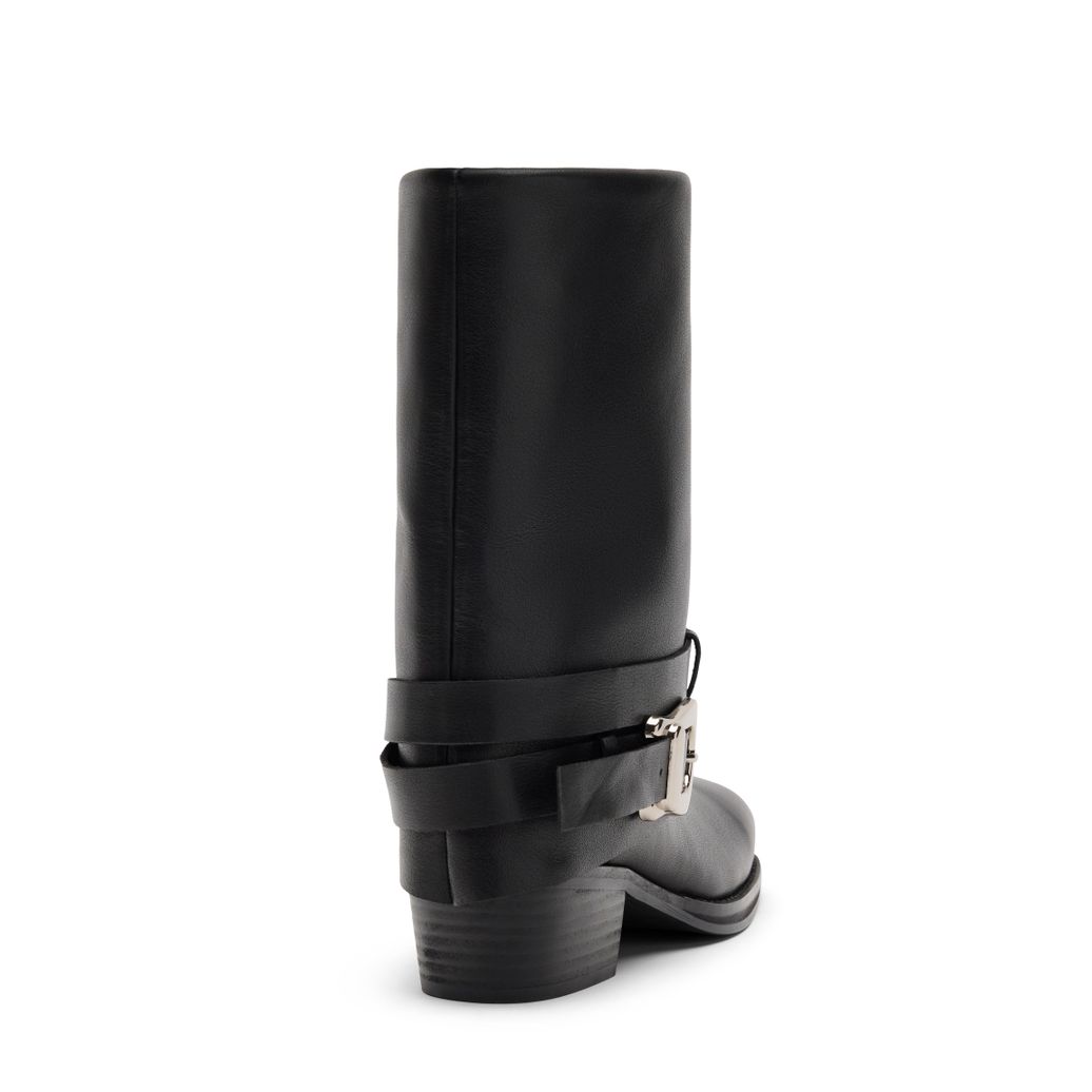 Schwarze Biker Boots aus Leder mit Umschlag