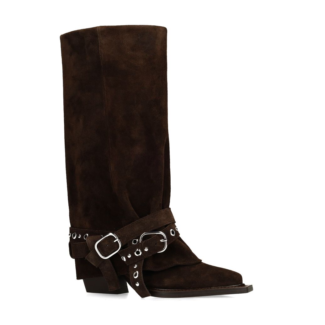 Donkerbruine suède cowboylaarzen met buckles