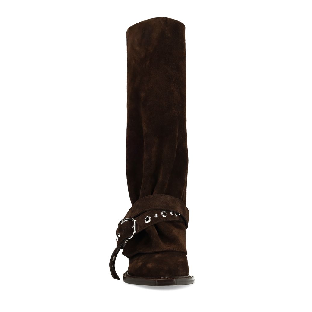 Donkerbruine suède cowboylaarzen met buckles