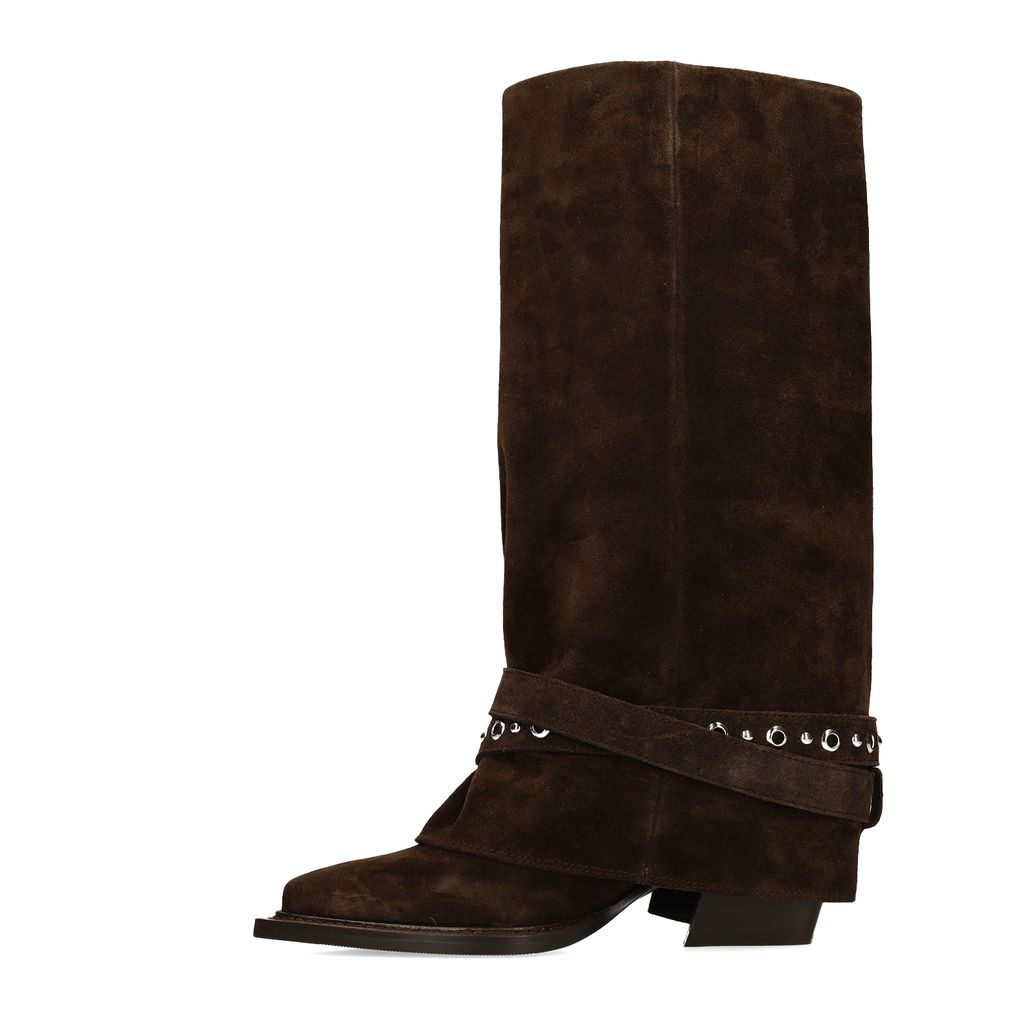 Donkerbruine suède cowboylaarzen met buckles