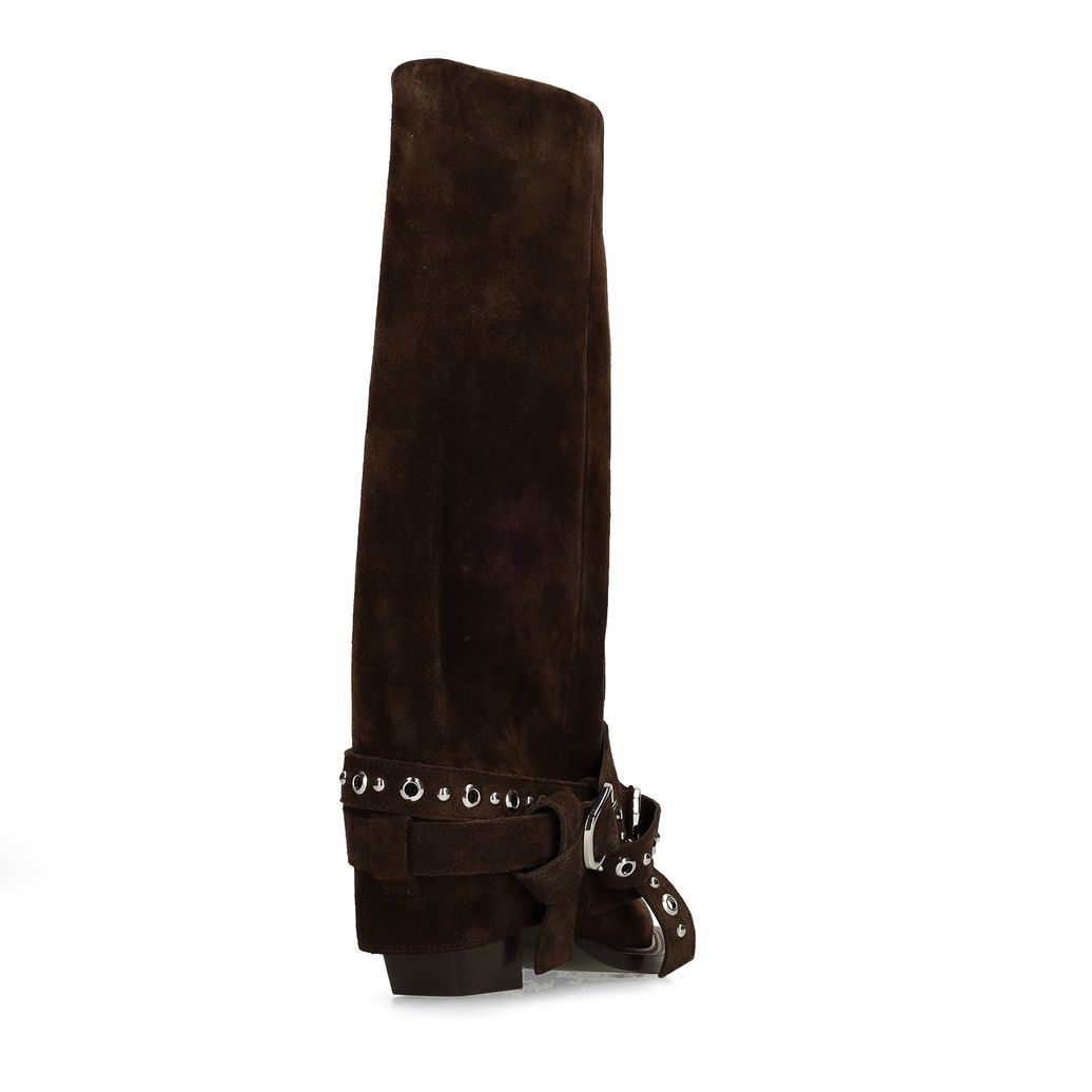 Donkerbruine suède cowboylaarzen met buckles