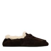 Donkerbruine suède faux fur loafers