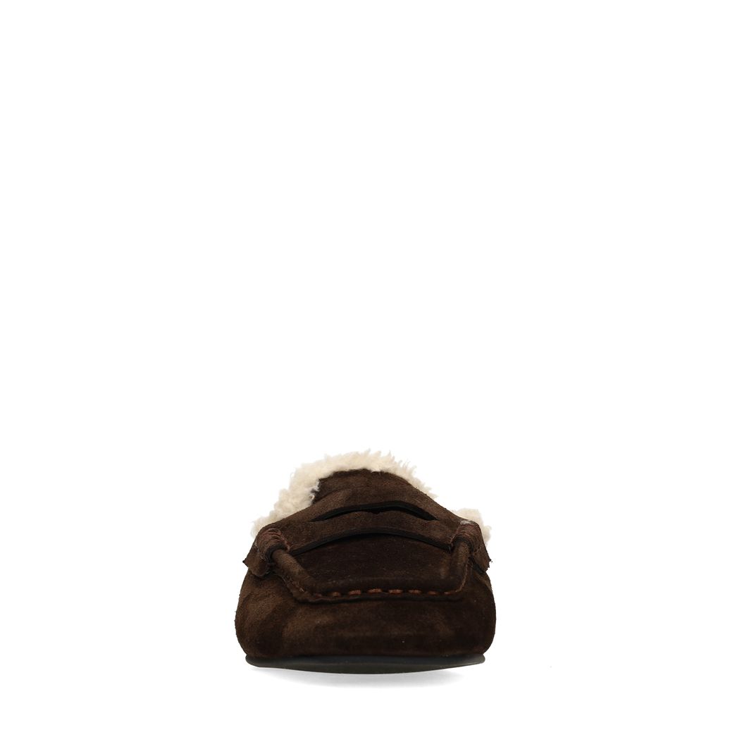 Dunkelbraune Veloursleder-Loafer mit Kunstfellfutter