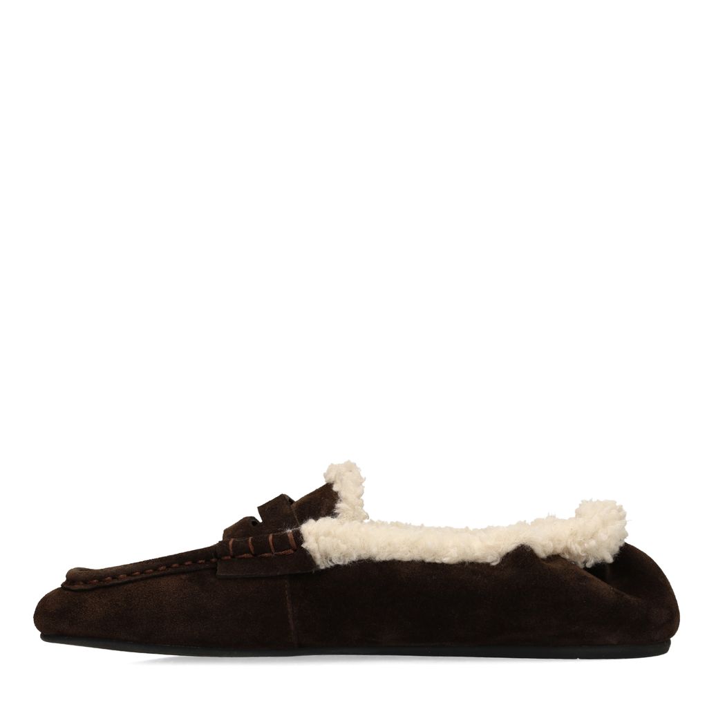 Dunkelbraune Veloursleder-Loafer mit Kunstfellfutter