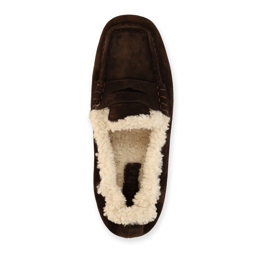 Mocassins en daim et fausse fourrure - marron foncé