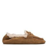 Beige suède faux fur loafers