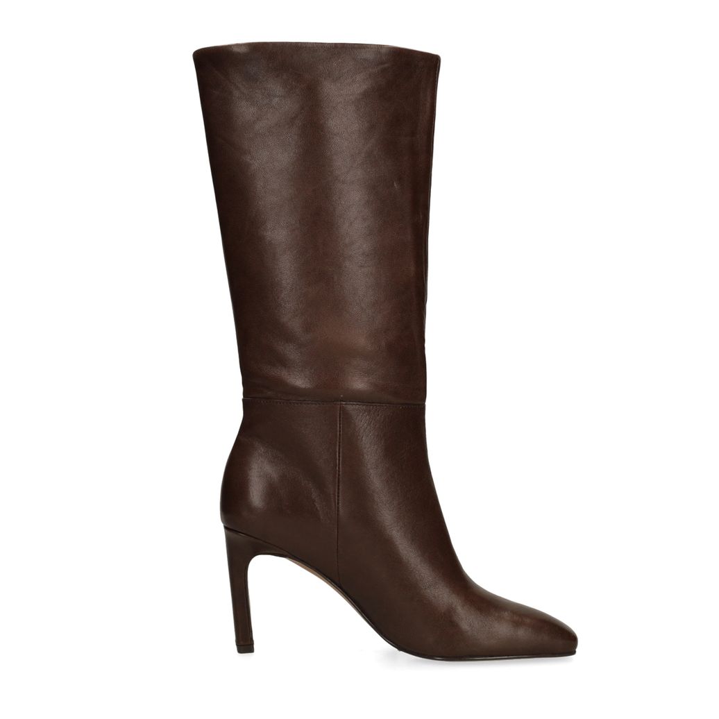 Braune Lederstiefel mit hohem Absatz