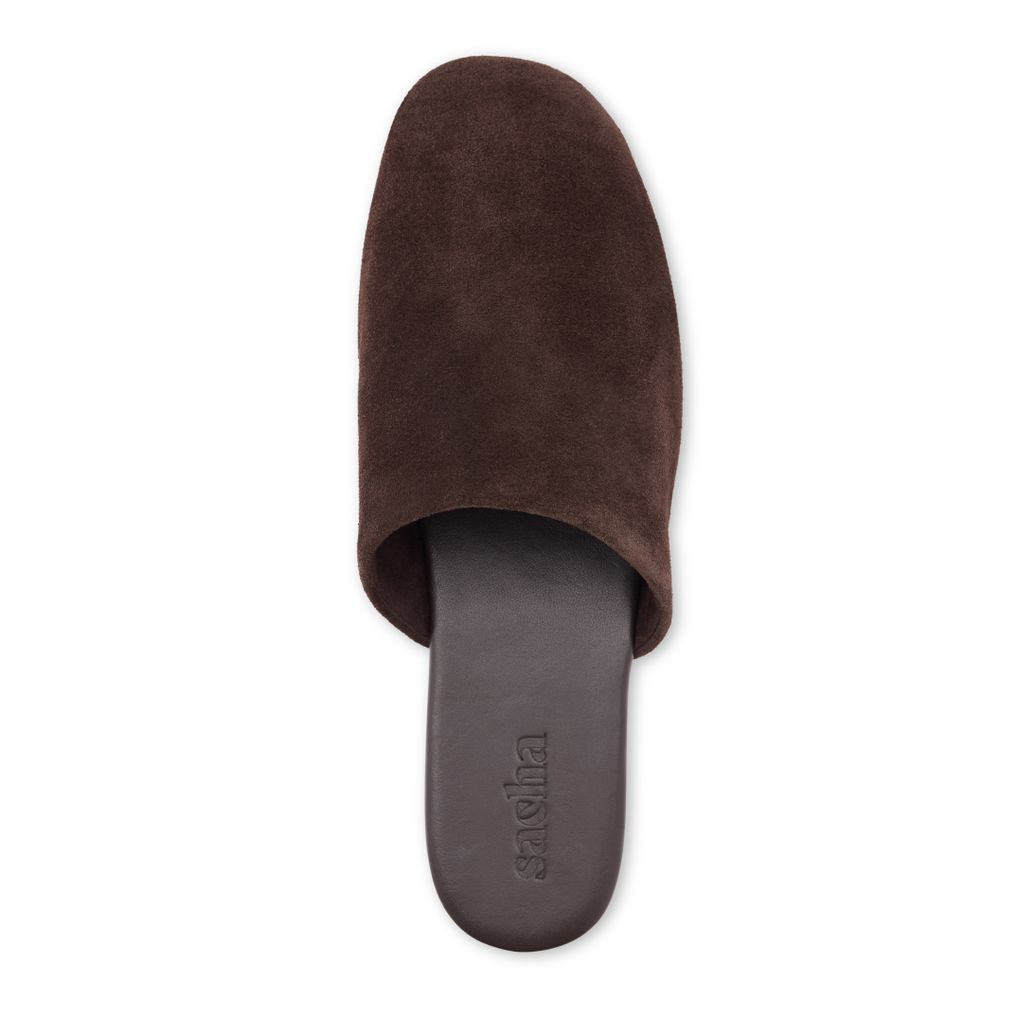 Dunkelbraune Veloursleder-Mules