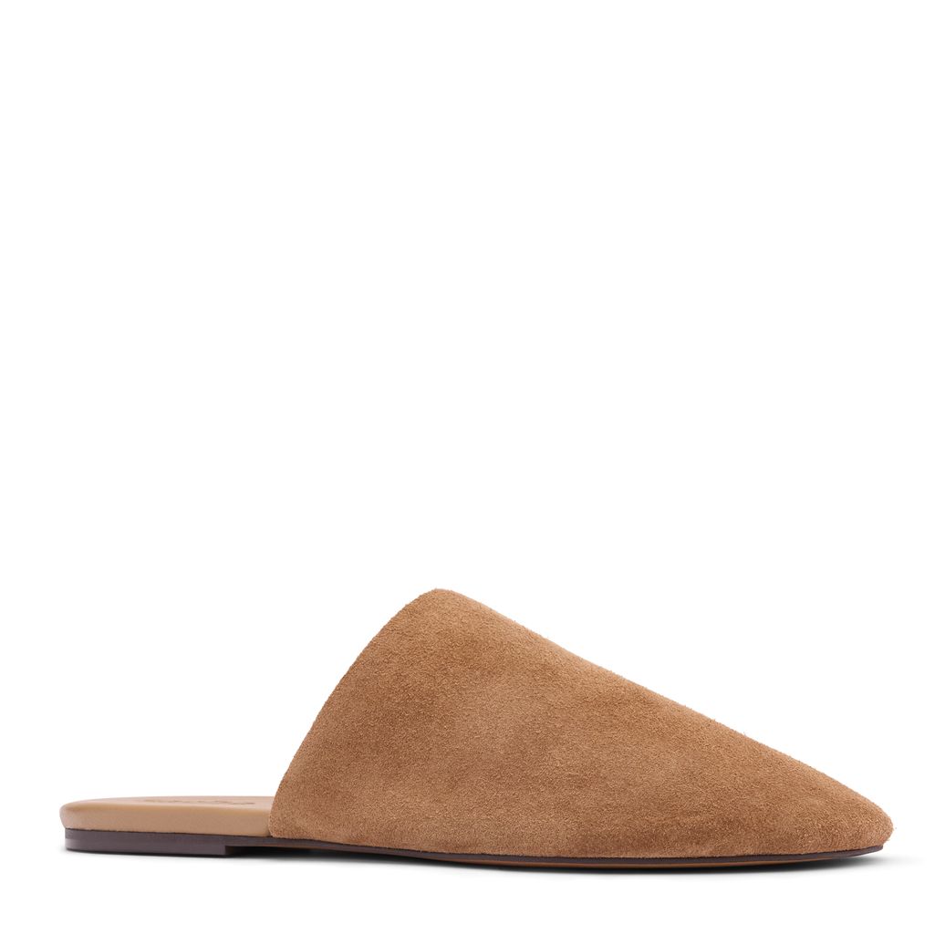 Beigefarbene Veloursleder-Mules