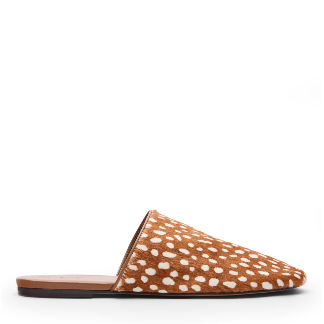 Mules plates en cuir avec imprimé Bambi - marron