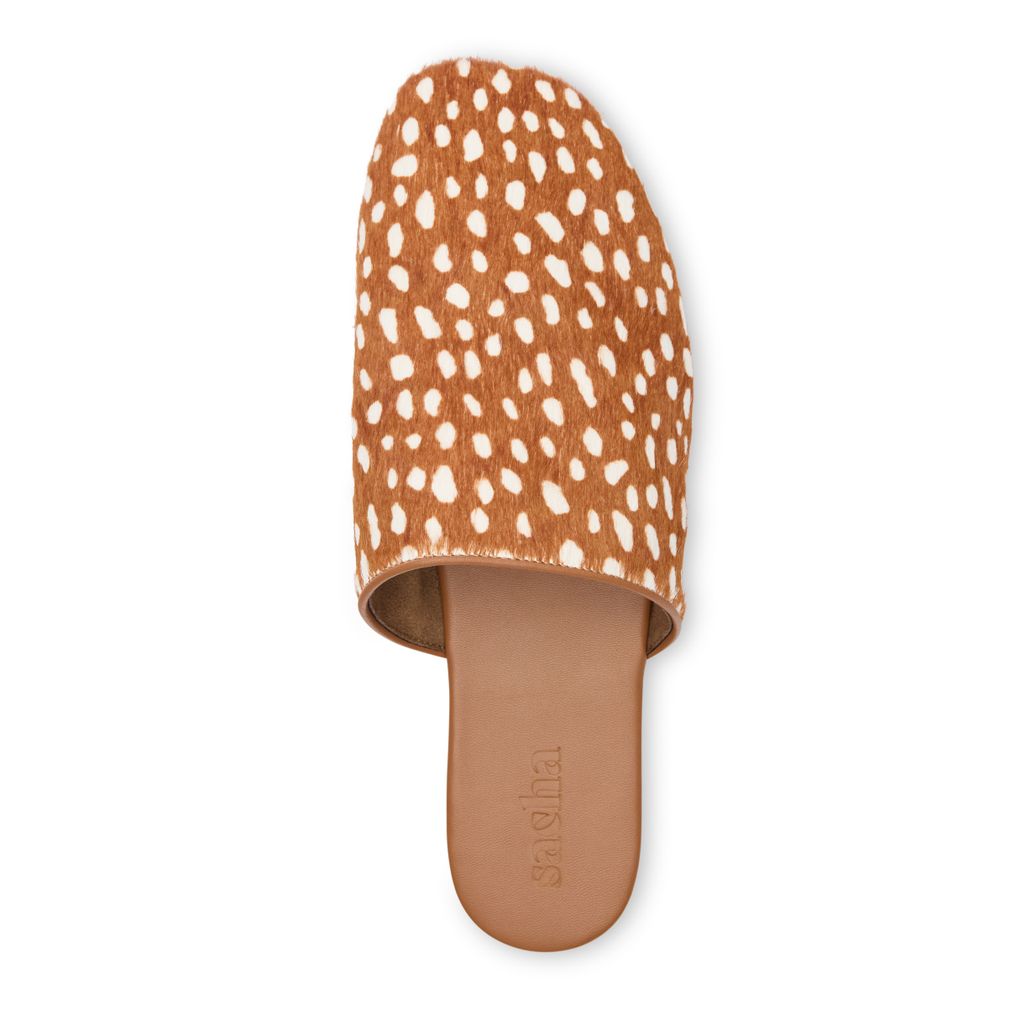 Mules plates en cuir avec imprimé Bambi - marron
