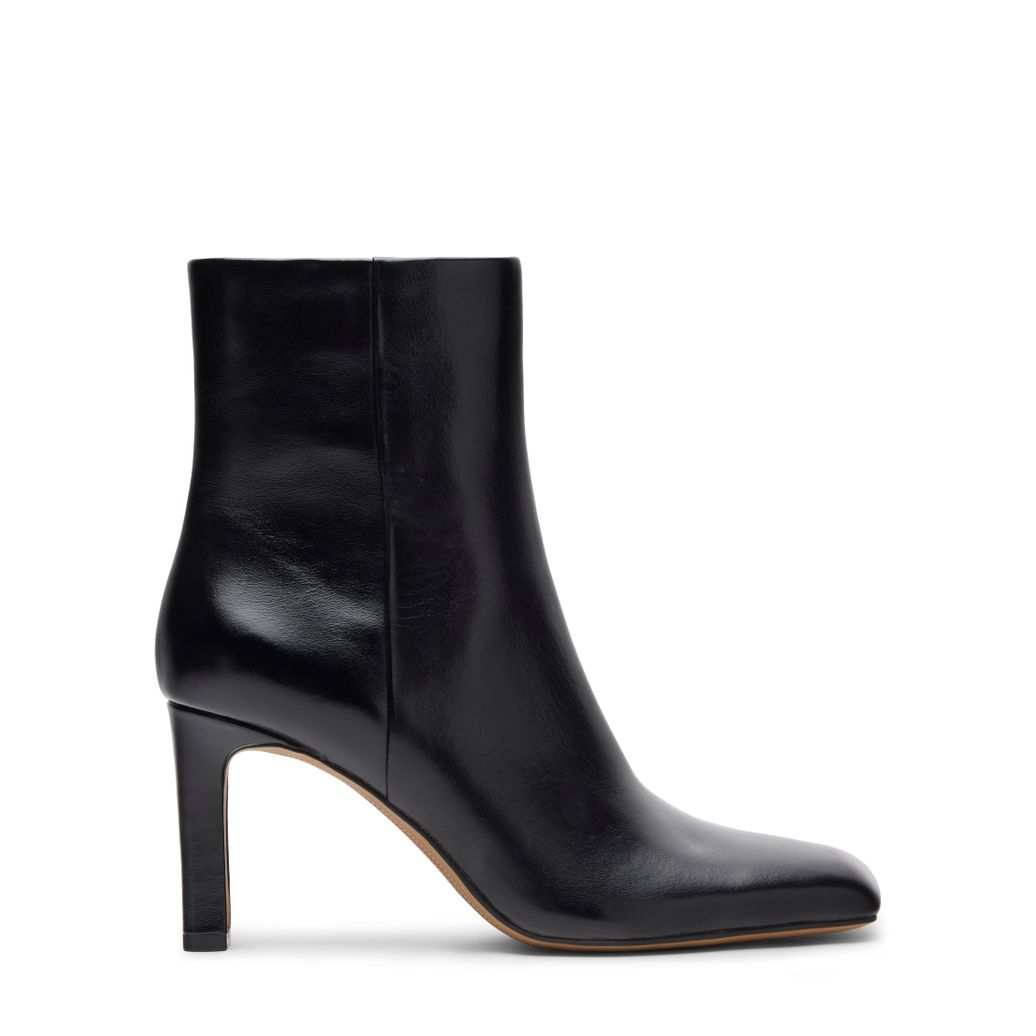 Schwarze Lederstiefeletten mit Absatz