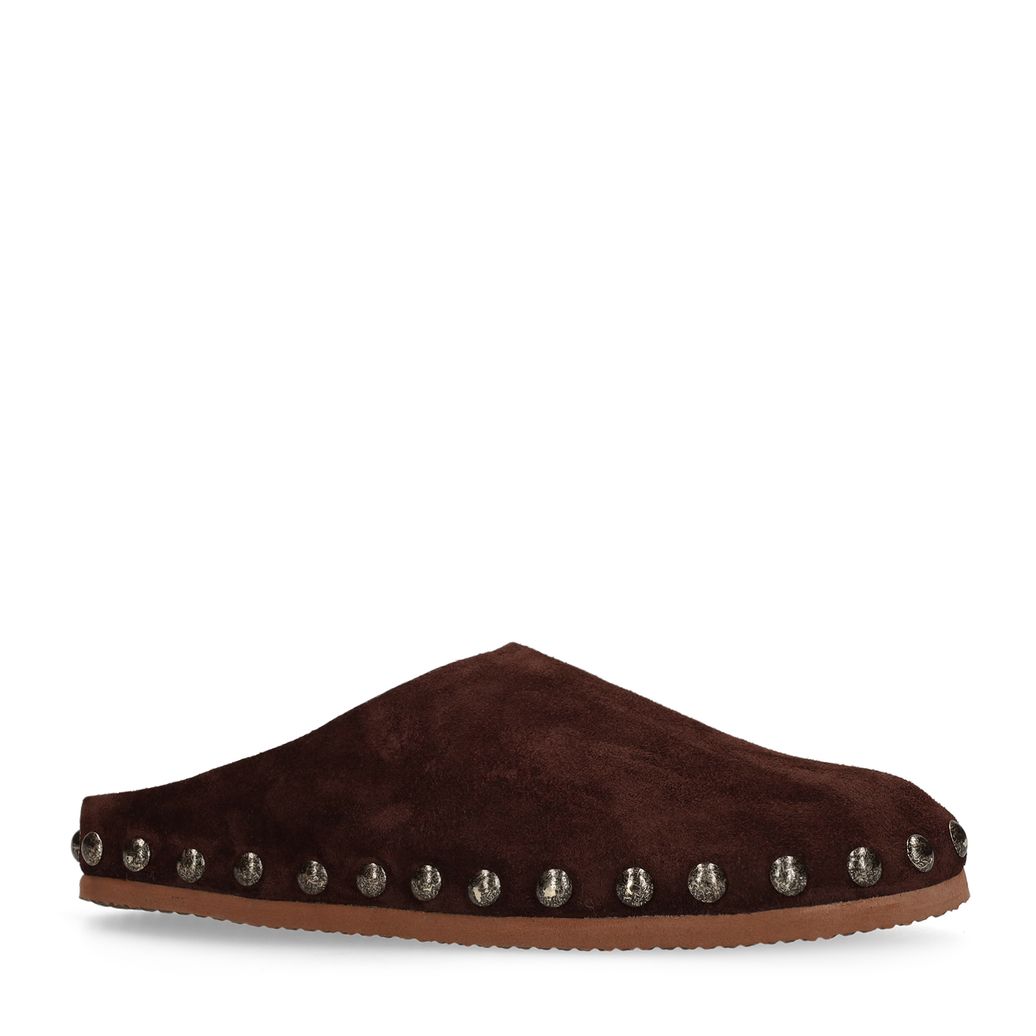 Sabots en daim avec clous - marron foncé