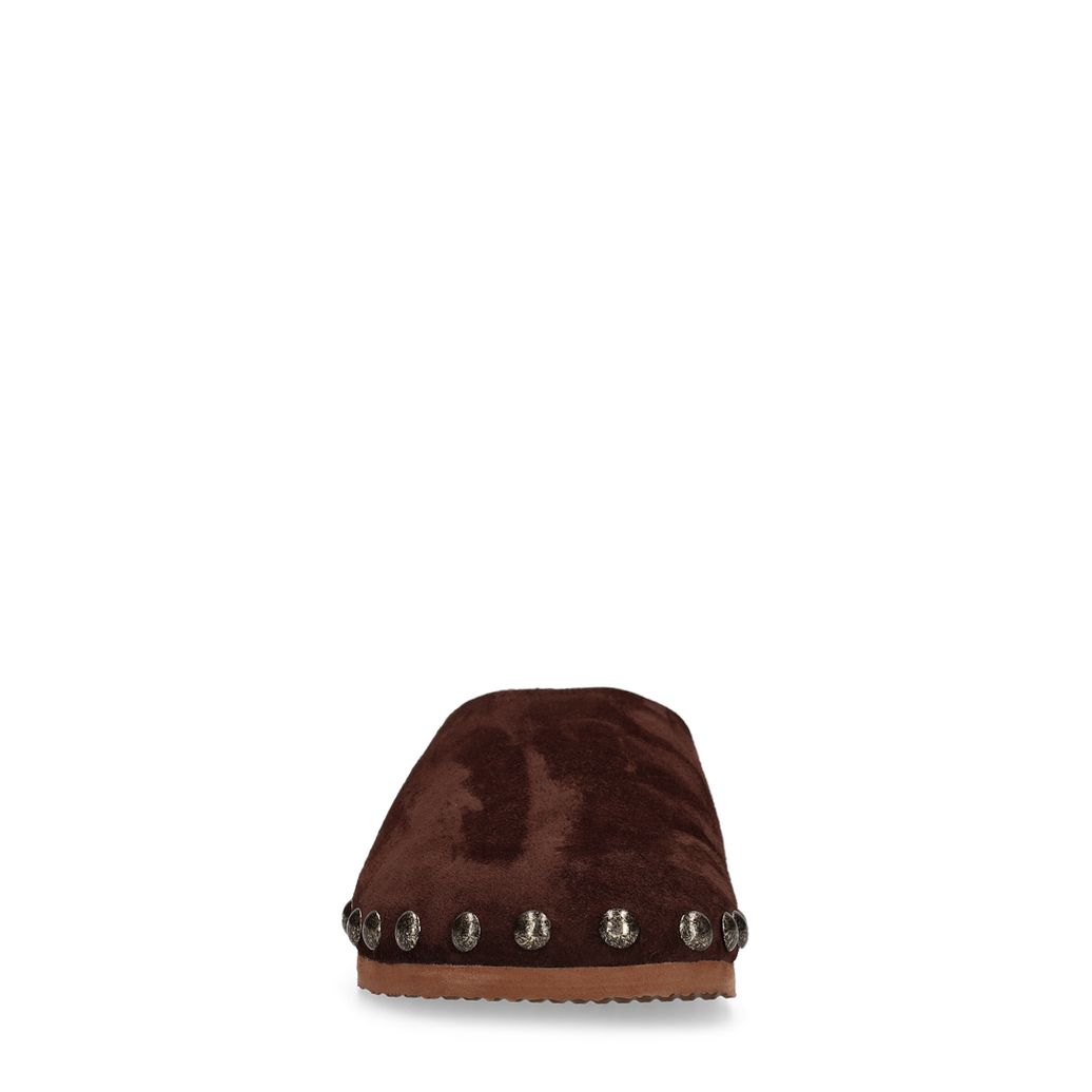 Dunkelbraune Veloursleder-Clogs mit Nieten