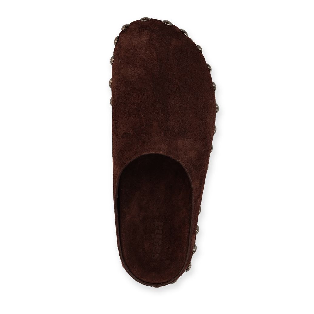 Sabots en daim avec clous - marron foncé