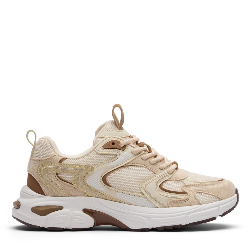 Beigefarbene Sneaker mit braunen Details
