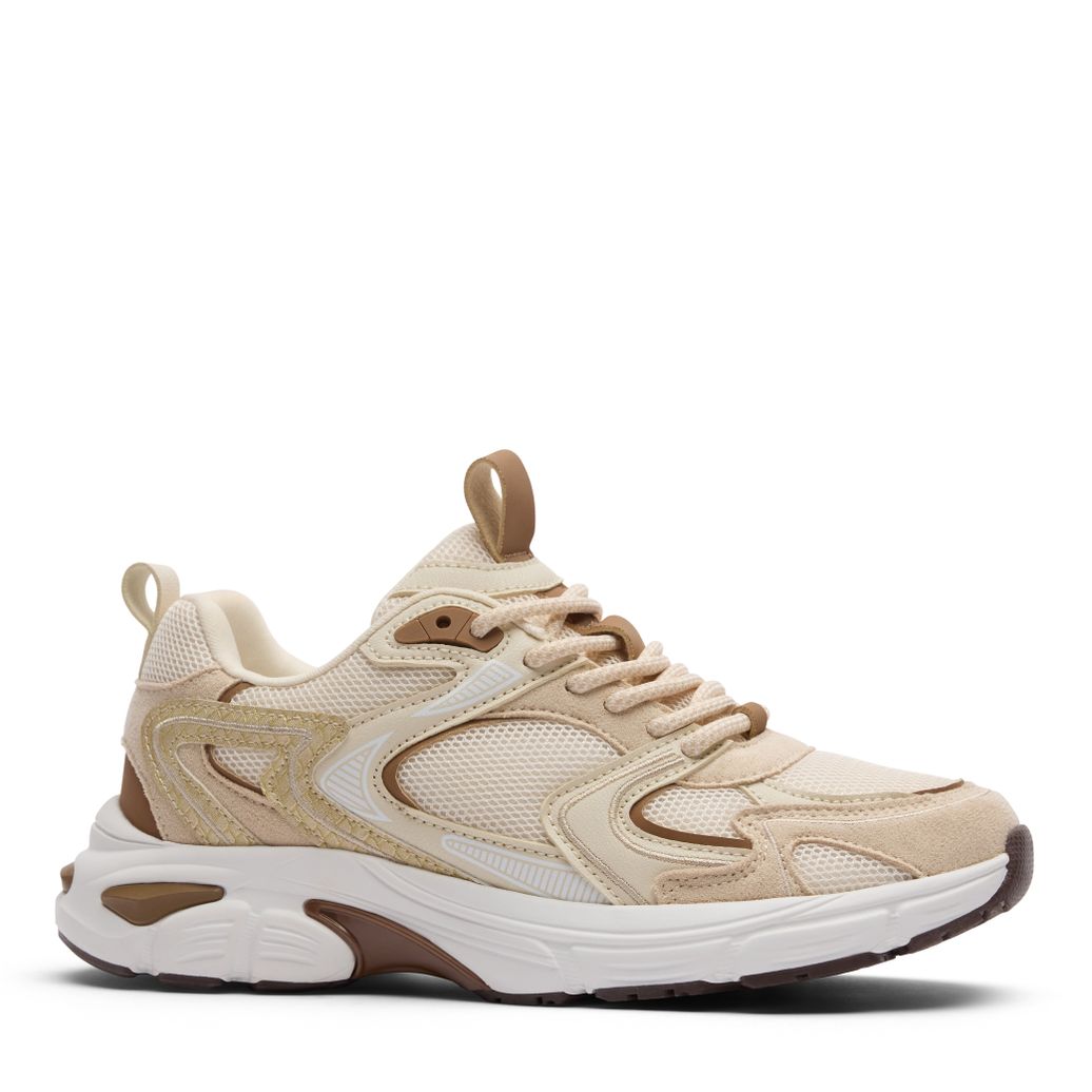 Beige sneakers met bruine details