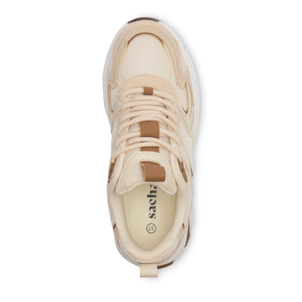 Beige sneakers met bruine details