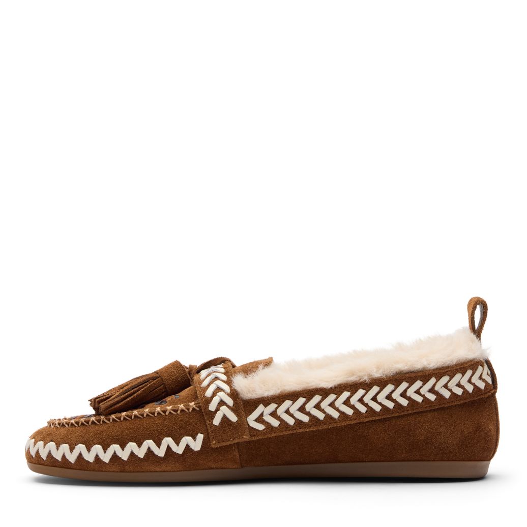Cognac suède faux fur loafers