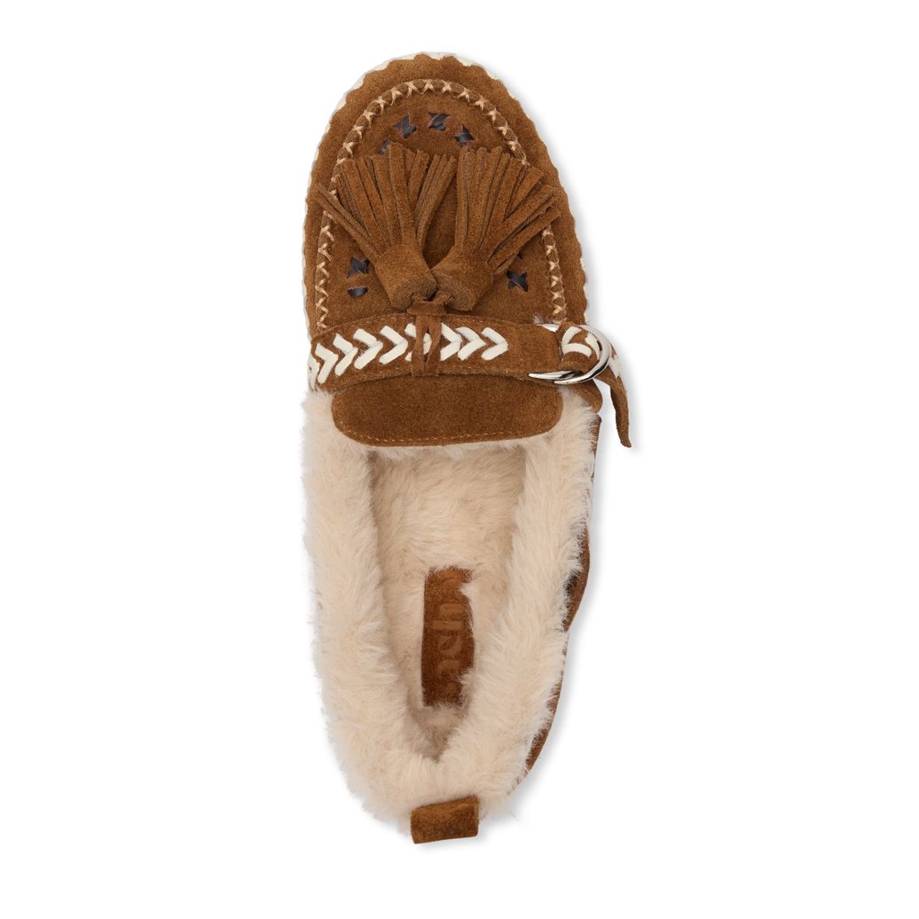 Cognac suède faux fur loafers