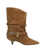 Beige suède slouchy enkellaarsjes met hak