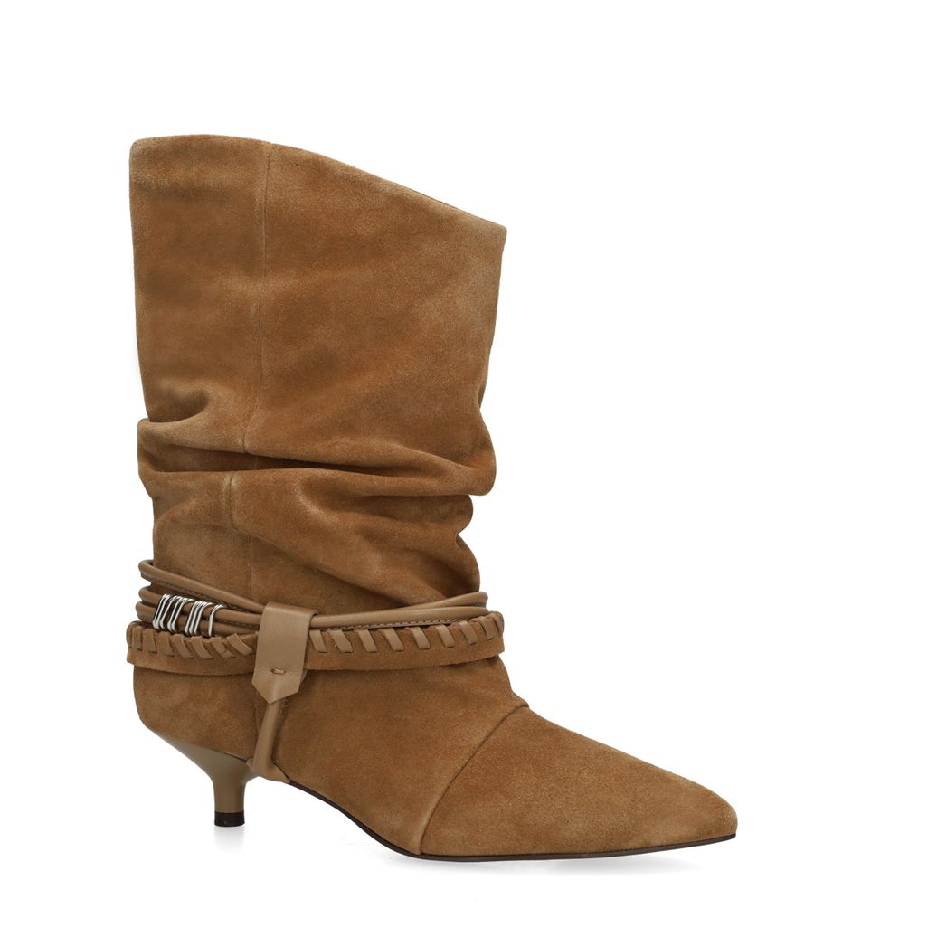 Beige suède slouchy enkellaarsjes met hak