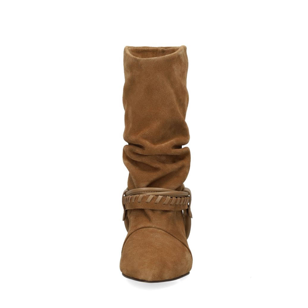 Beige suède slouchy enkellaarsjes met hak