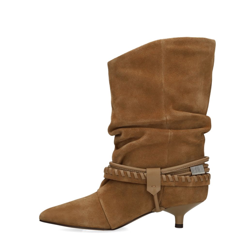 Beige suède slouchy enkellaarsjes met hak