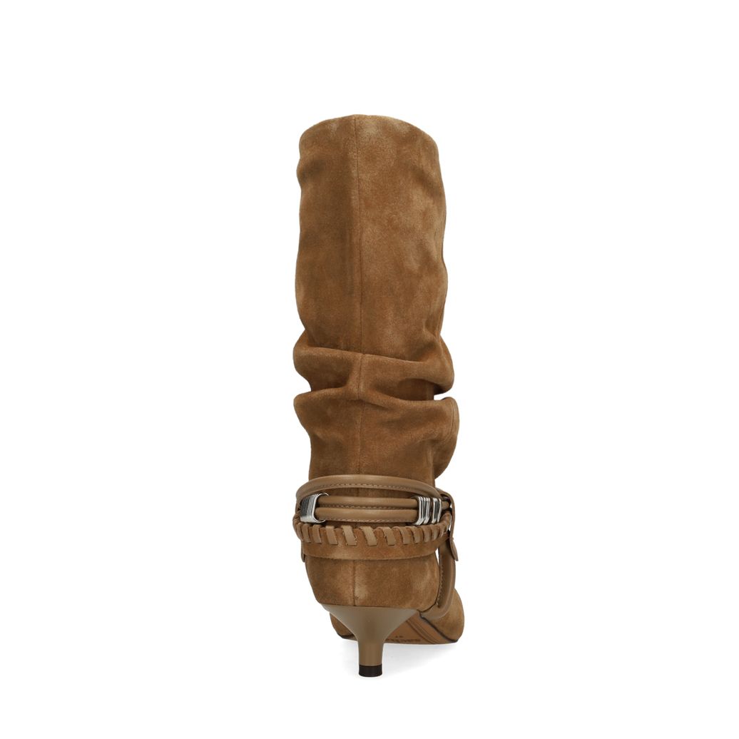 Beige suède slouchy enkellaarsjes met hak
