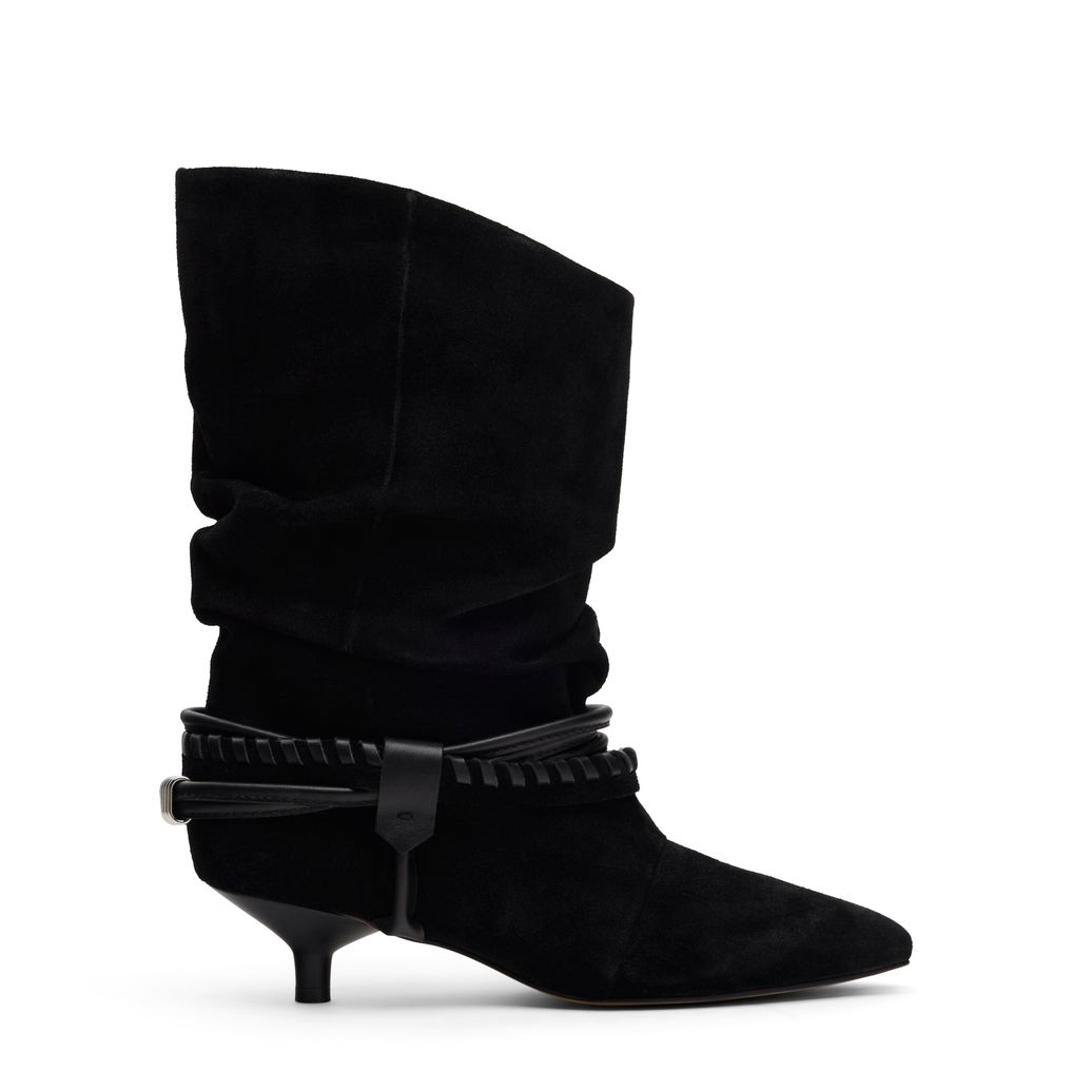 Zwarte suède slouchy enkellaarsjes met hak