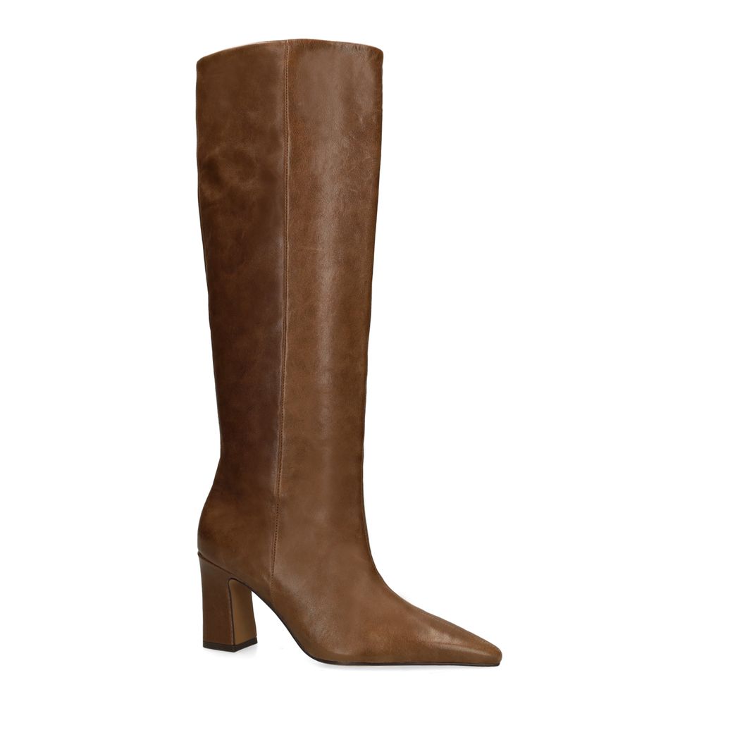 Bottes hautes à talon en cuir - taupe