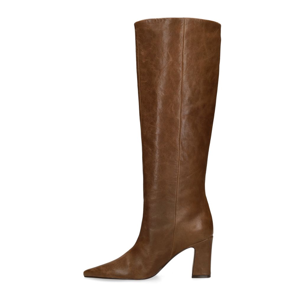 Bottes hautes à talon en cuir - taupe