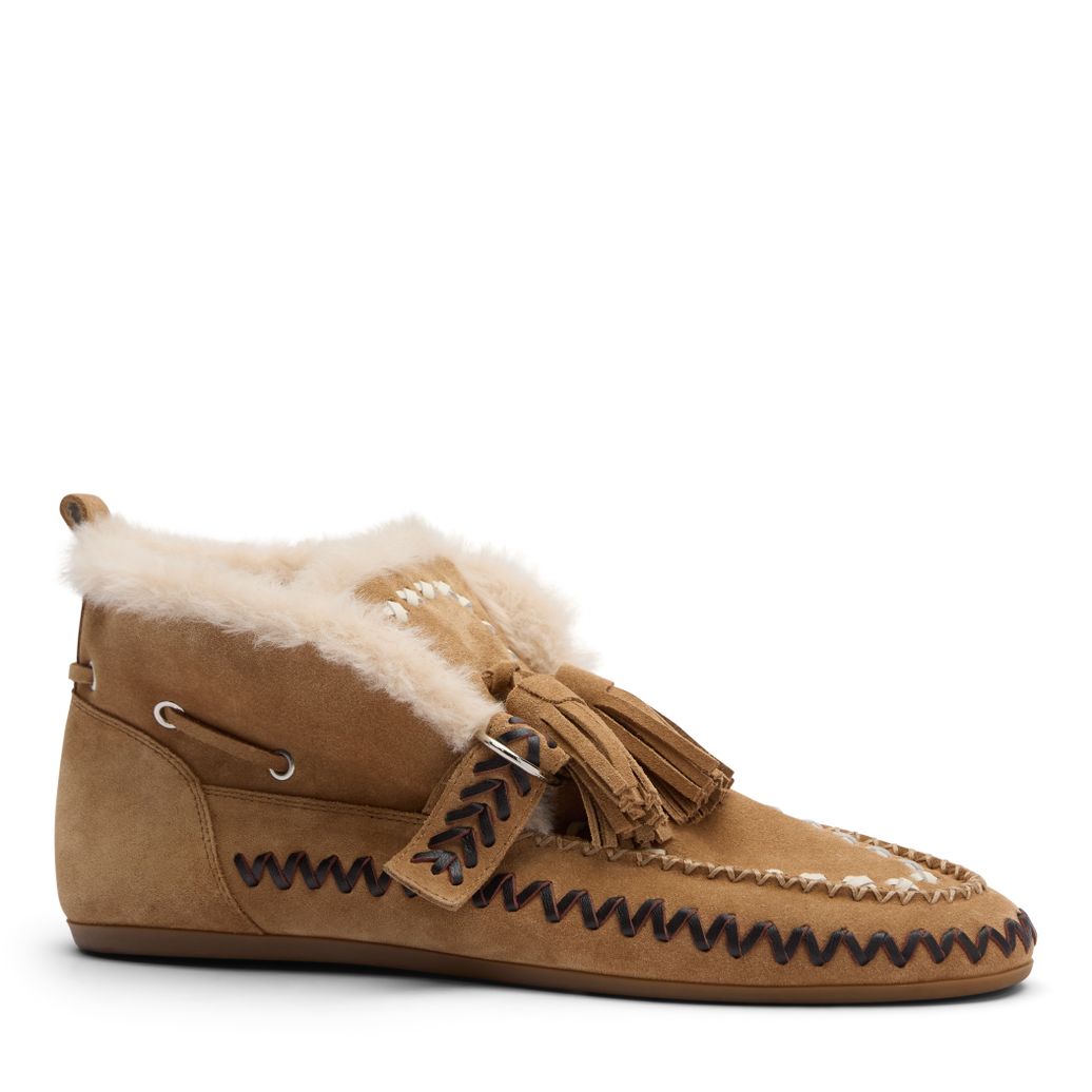 Beige suède faux fur bootschoenen