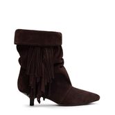 Dunkelbraune Slouchy Boots aus Veloursleder mit Fransen