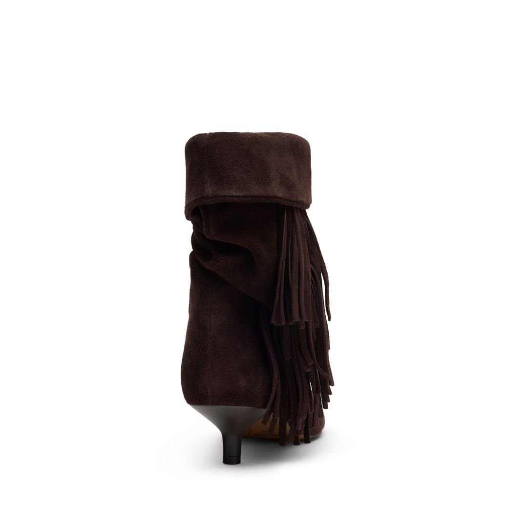 Dunkelbraune Slouchy Boots aus Veloursleder mit Fransen