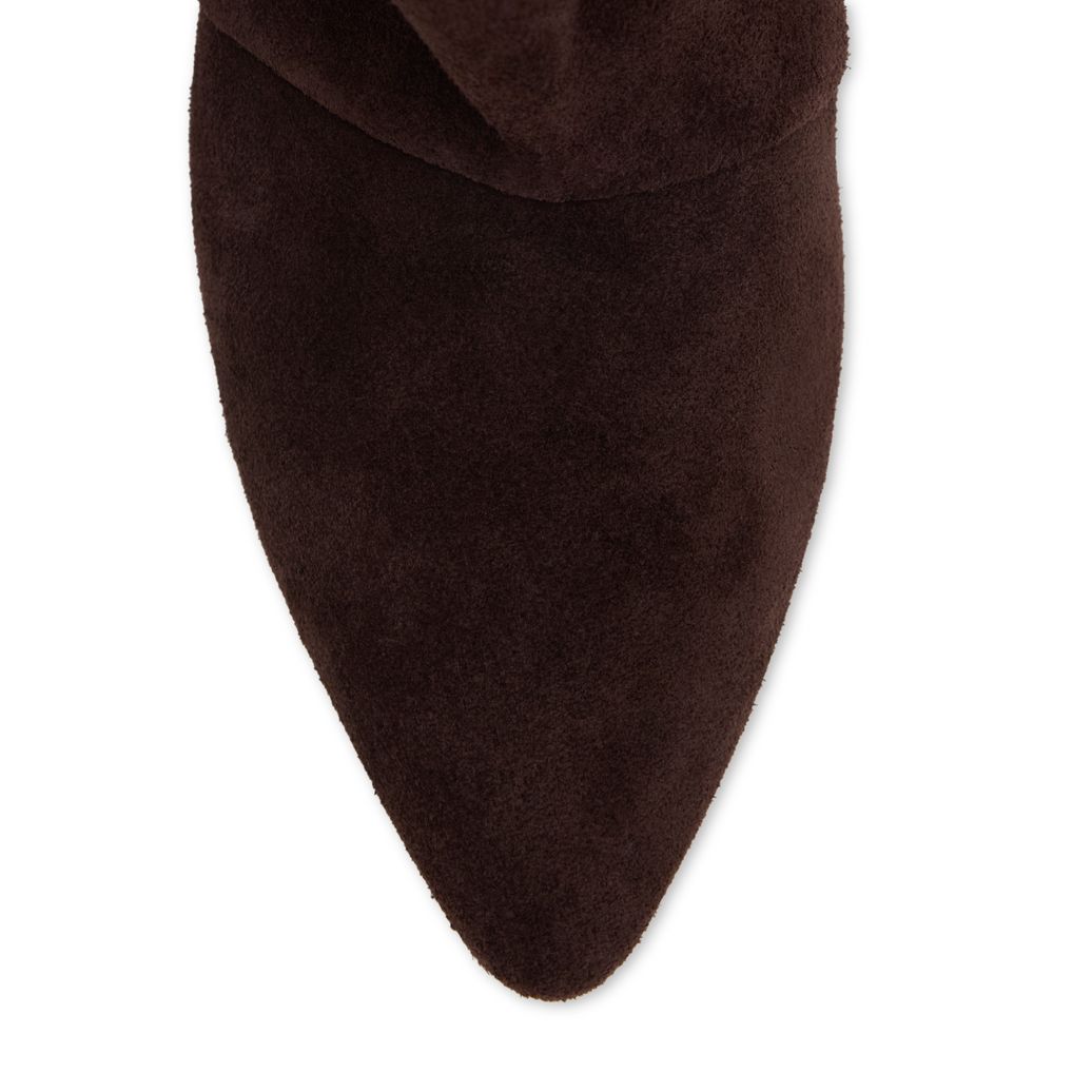 Dunkelbraune Slouchy Boots aus Veloursleder mit Fransen