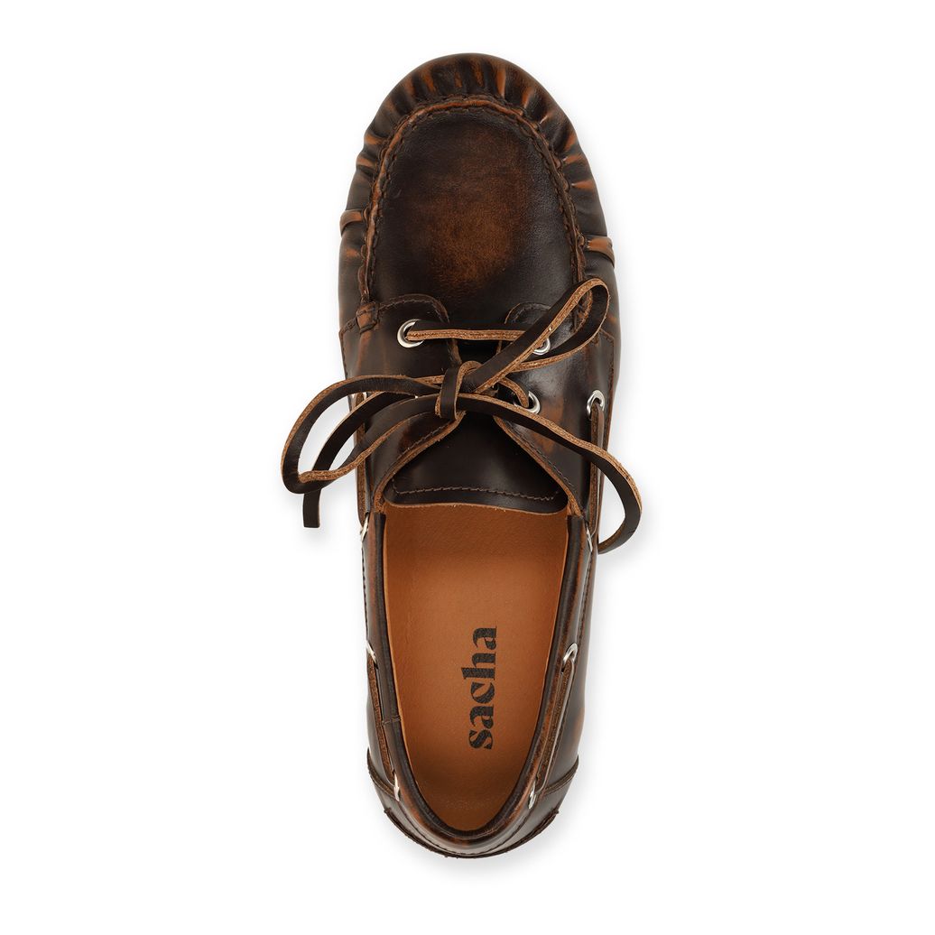 Bootsschuhe aus Leder in Washed-Optik