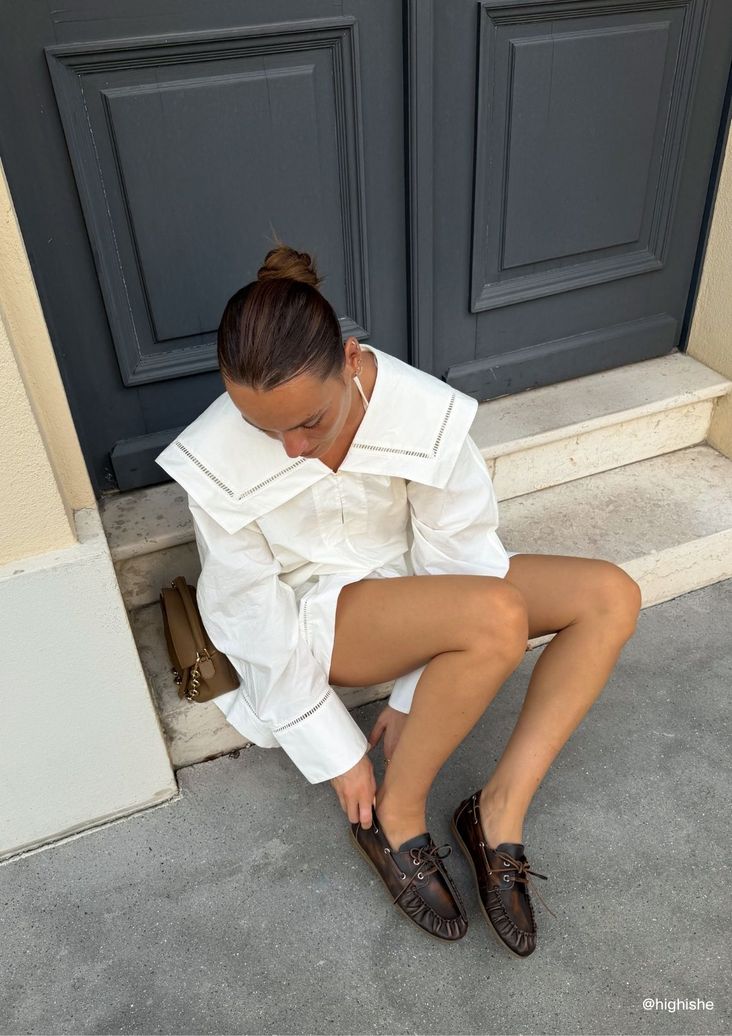Chaussures bateau en cuir effet brownwashed