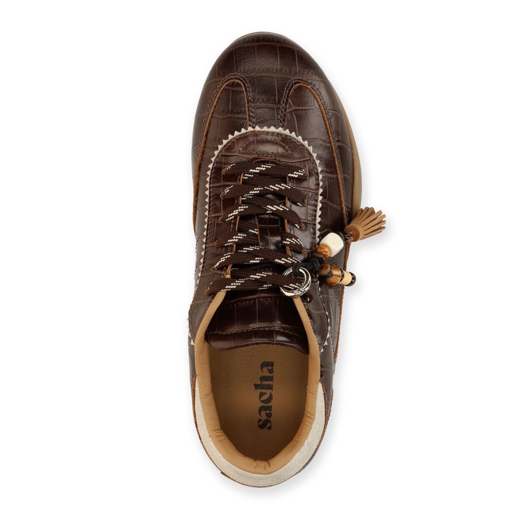 Baskets en cuir avec motif croco - marron
