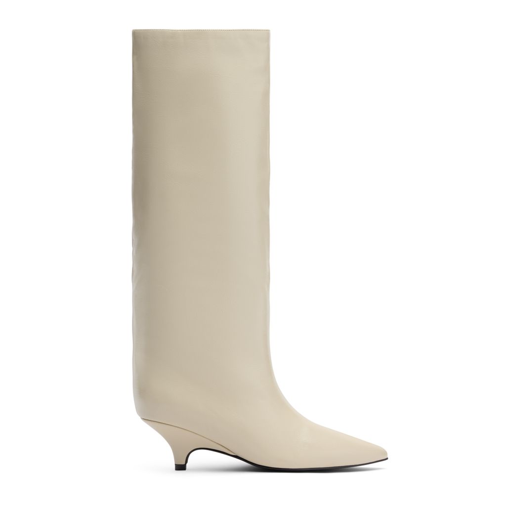 Bottes hautes à petit talon - blanc cassé