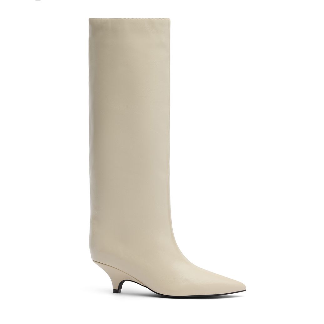 Bottes hautes à petit talon - blanc cassé