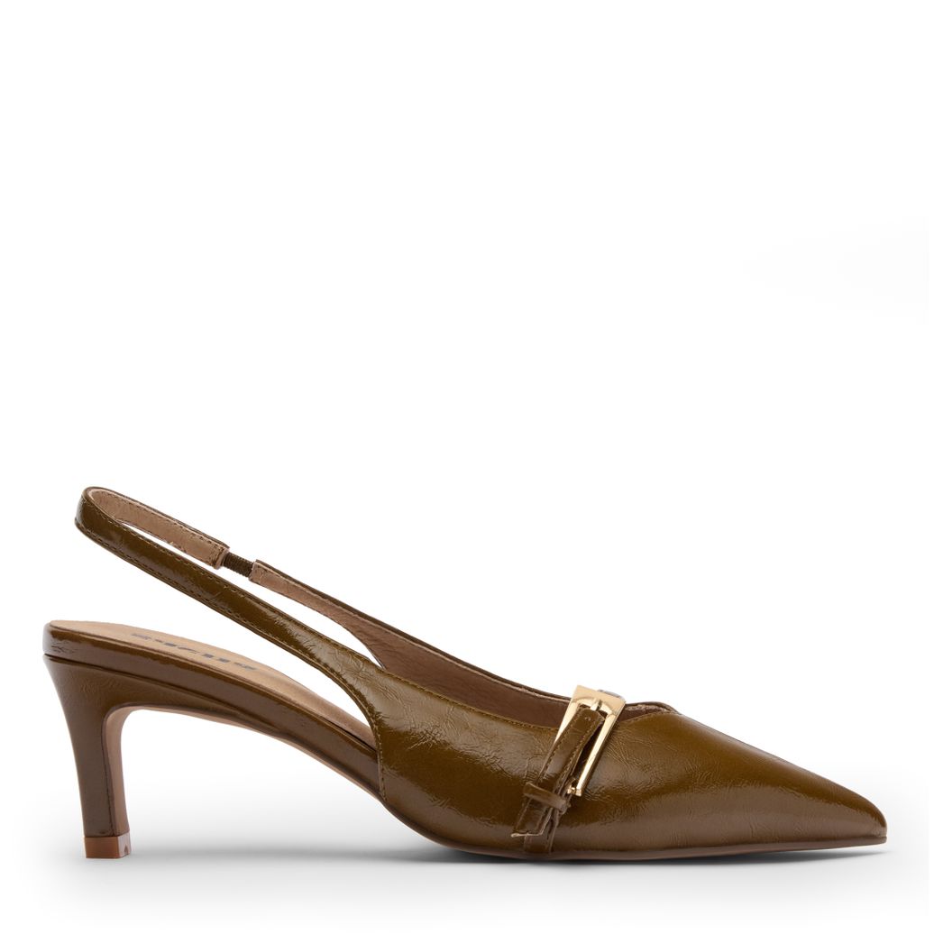 Slingbacks vernies avec boucle - marron