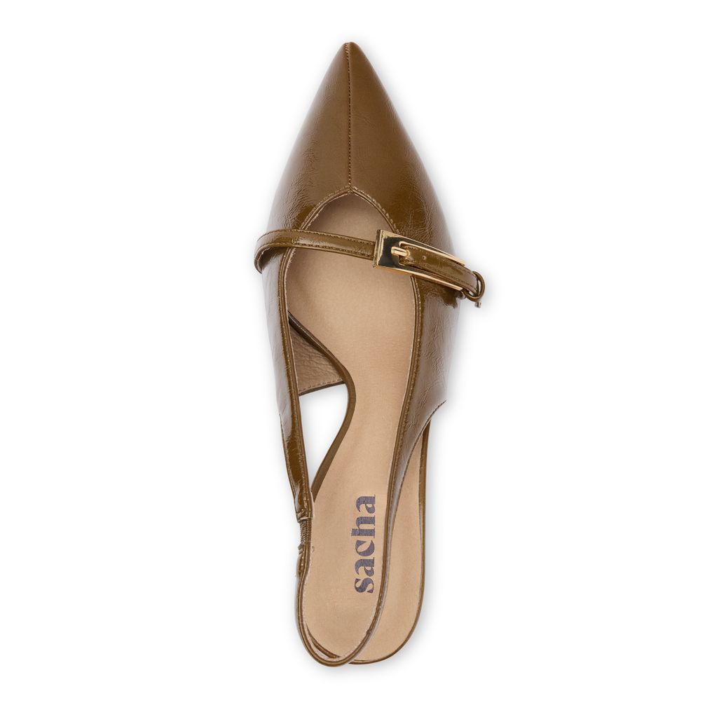 Bruine lak slingbacks met gesp