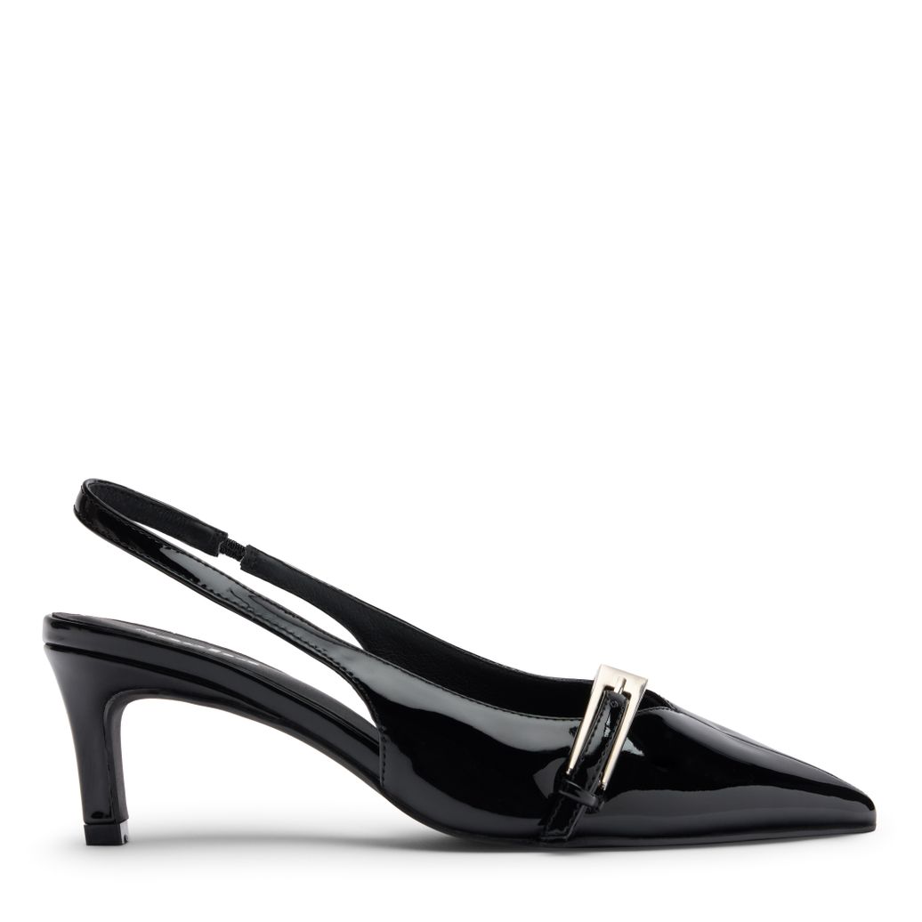 Zwarte lak slingbacks met gesp