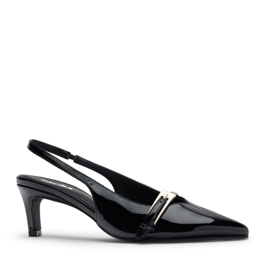 Zwarte lak slingbacks met gesp