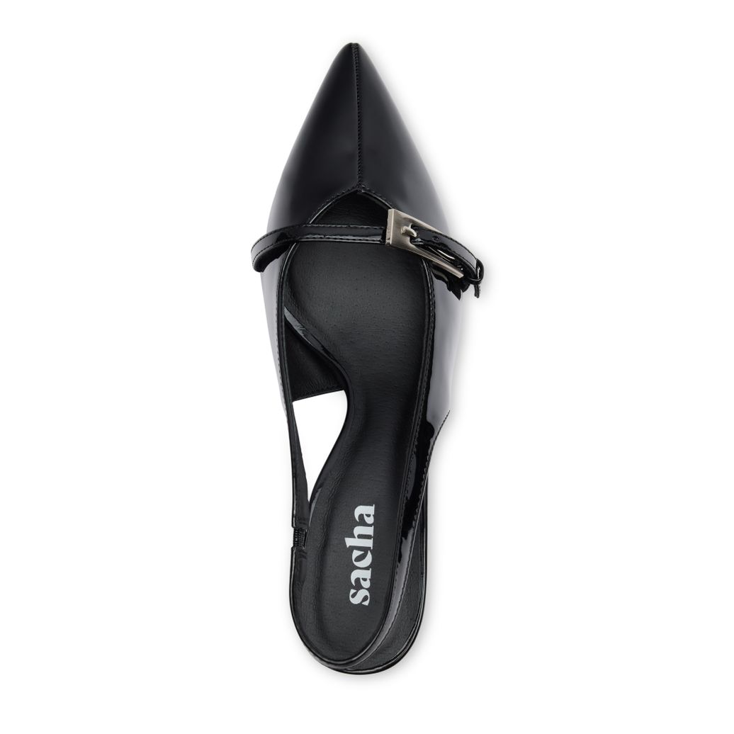 Zwarte lak slingbacks met gesp