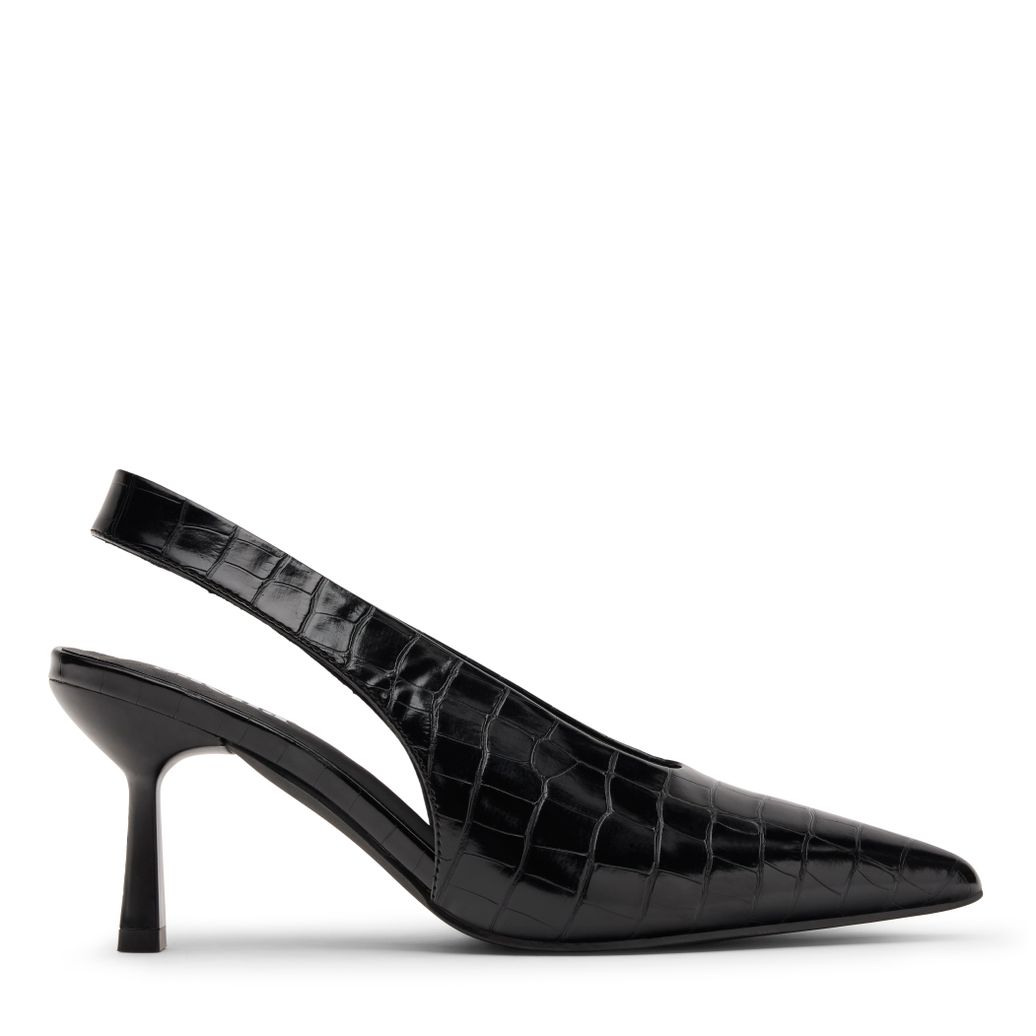 Zwarte slingbacks met croco print