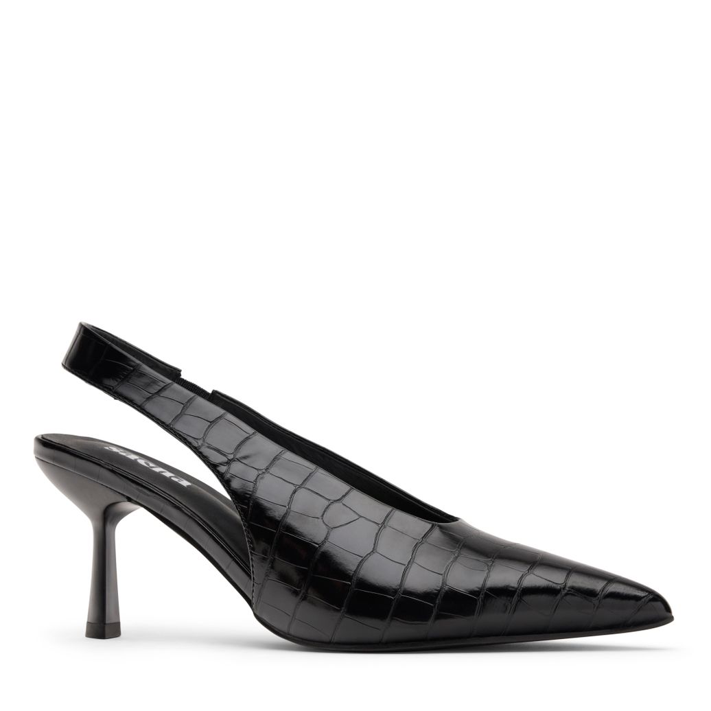 Zwarte slingbacks met croco print