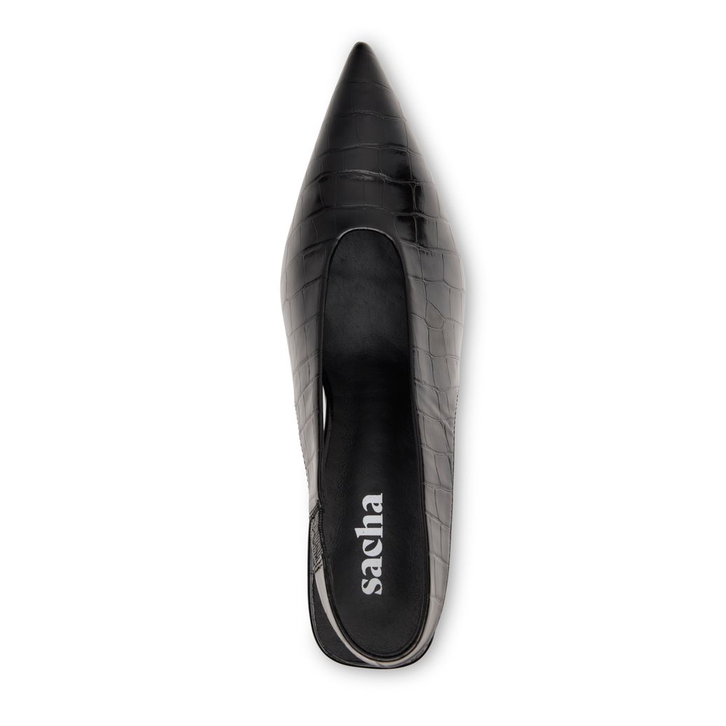 Zwarte slingbacks met croco print